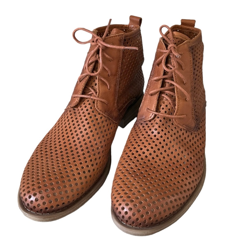 Eric Michael |  Cognac Hanford Perforated Leather Ankle Boot Brown Women…